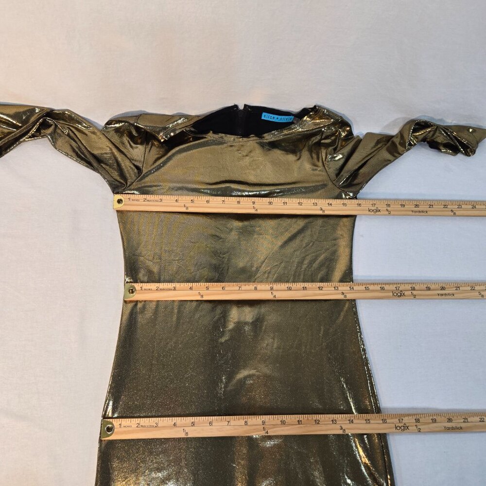 ALICE + OLIVIA Quite Luxury Gold Metallic Tabitha Bodycon Dress Size 6 LIKE NEW! - Picture 16 of 17